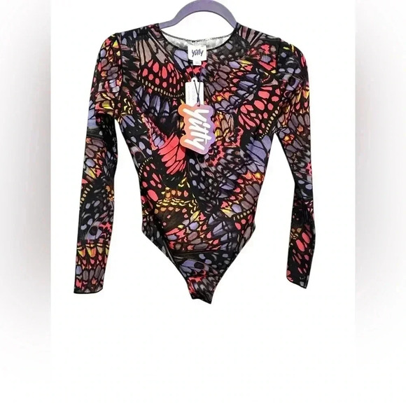 Yitty Mesh Me Smoothing Sleeved Thong Bodysuit XS NWT Butterfly Print New - Picture 1 of 4